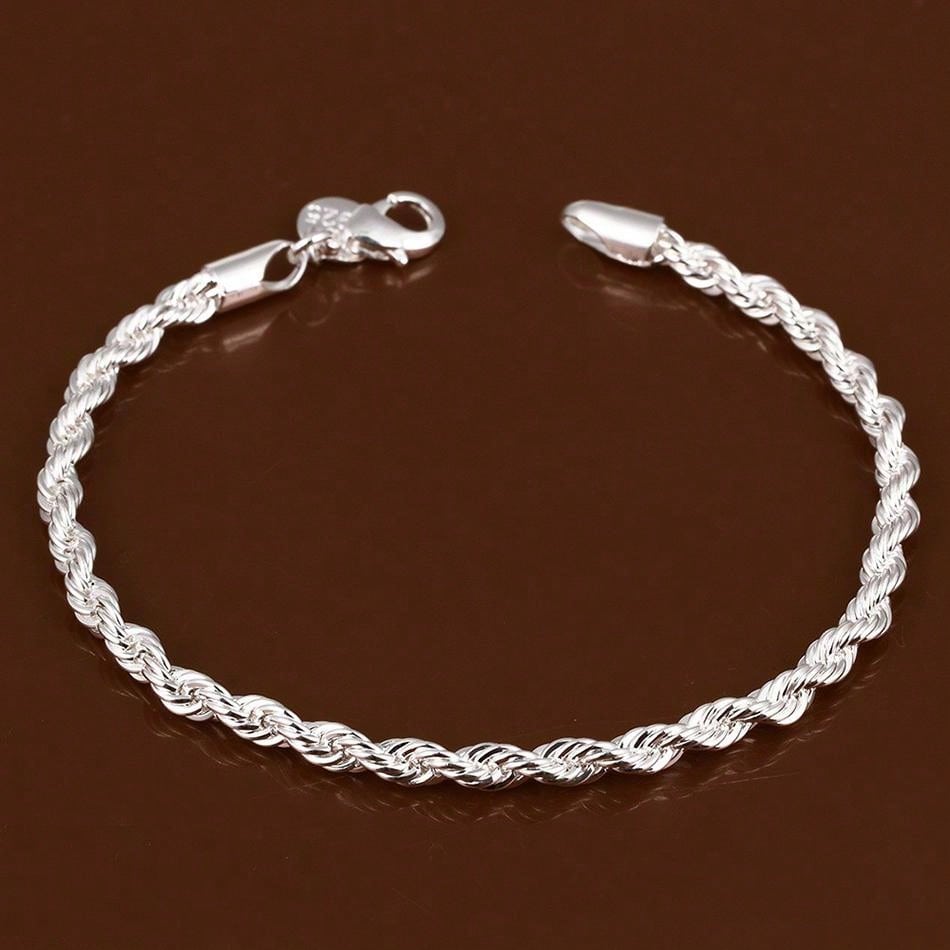 925 Sterling Silver 4mm Chain Male Twisted Rope Necklace Bracelets Fashion Women Men Silver High Quality Jewelry Set