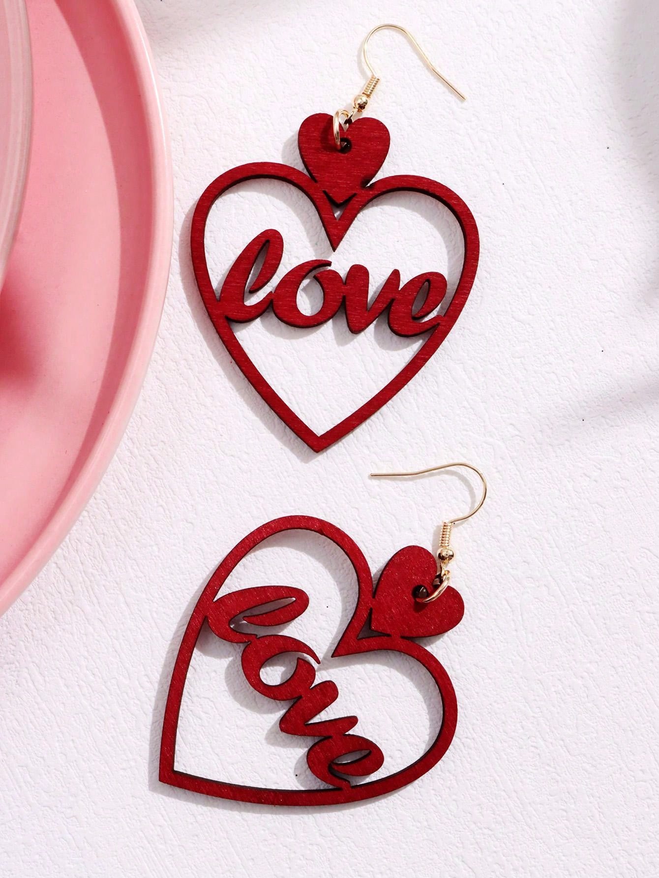 1 Pair Acrylic Trendy Heart & Leopard Print Hollow Earrings, Fashion Jewelry Gift For Women, Valentine's Day