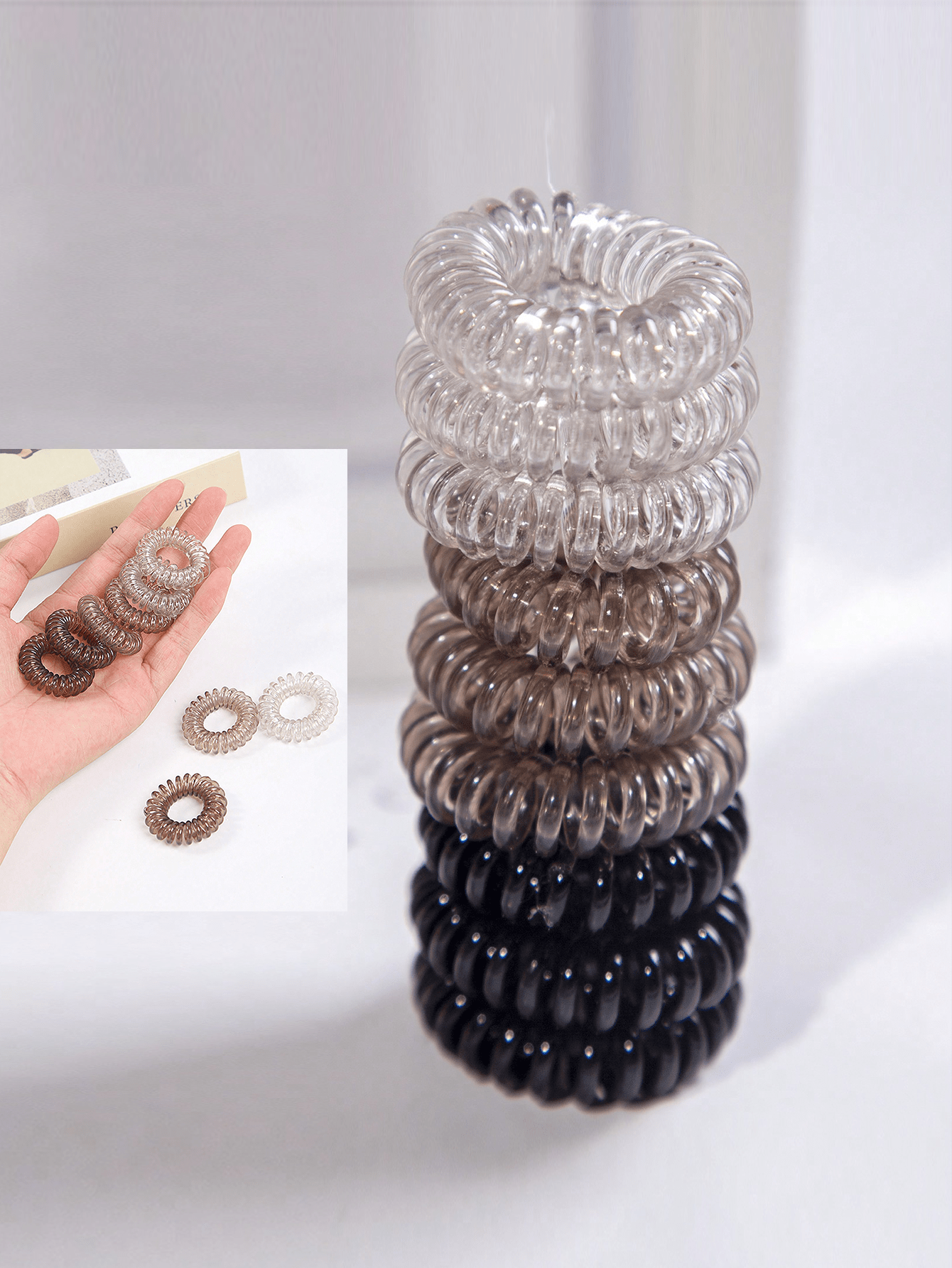 9pcs/Set Simple Traceless Black Spiral Hair Ties For Women's Daily Wear Casual