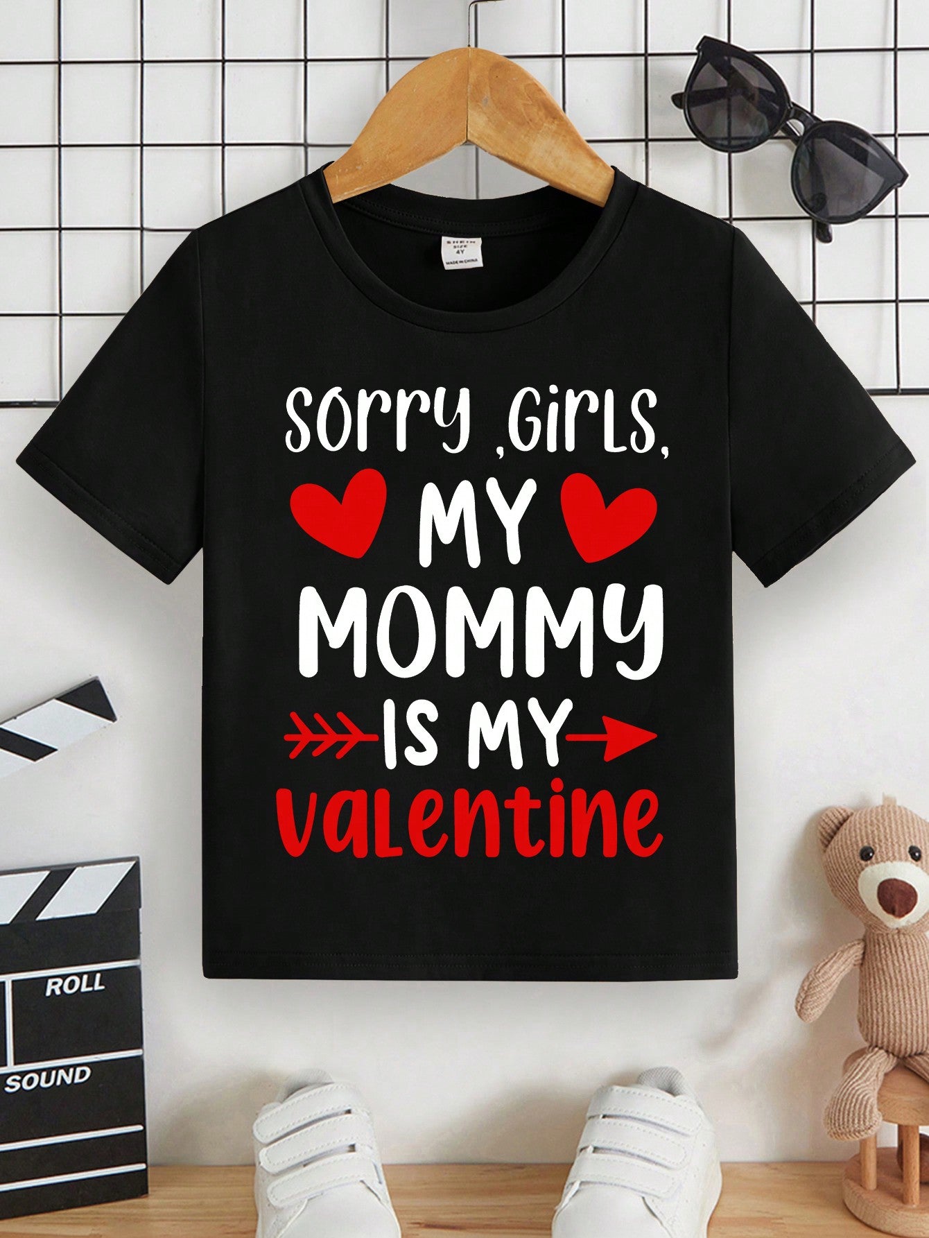 Young Boy Valentine's Day Casual Minimalist Letter Print Short Sleeve Round Neck T-Shirt, Suitable For Summer, For Gifts