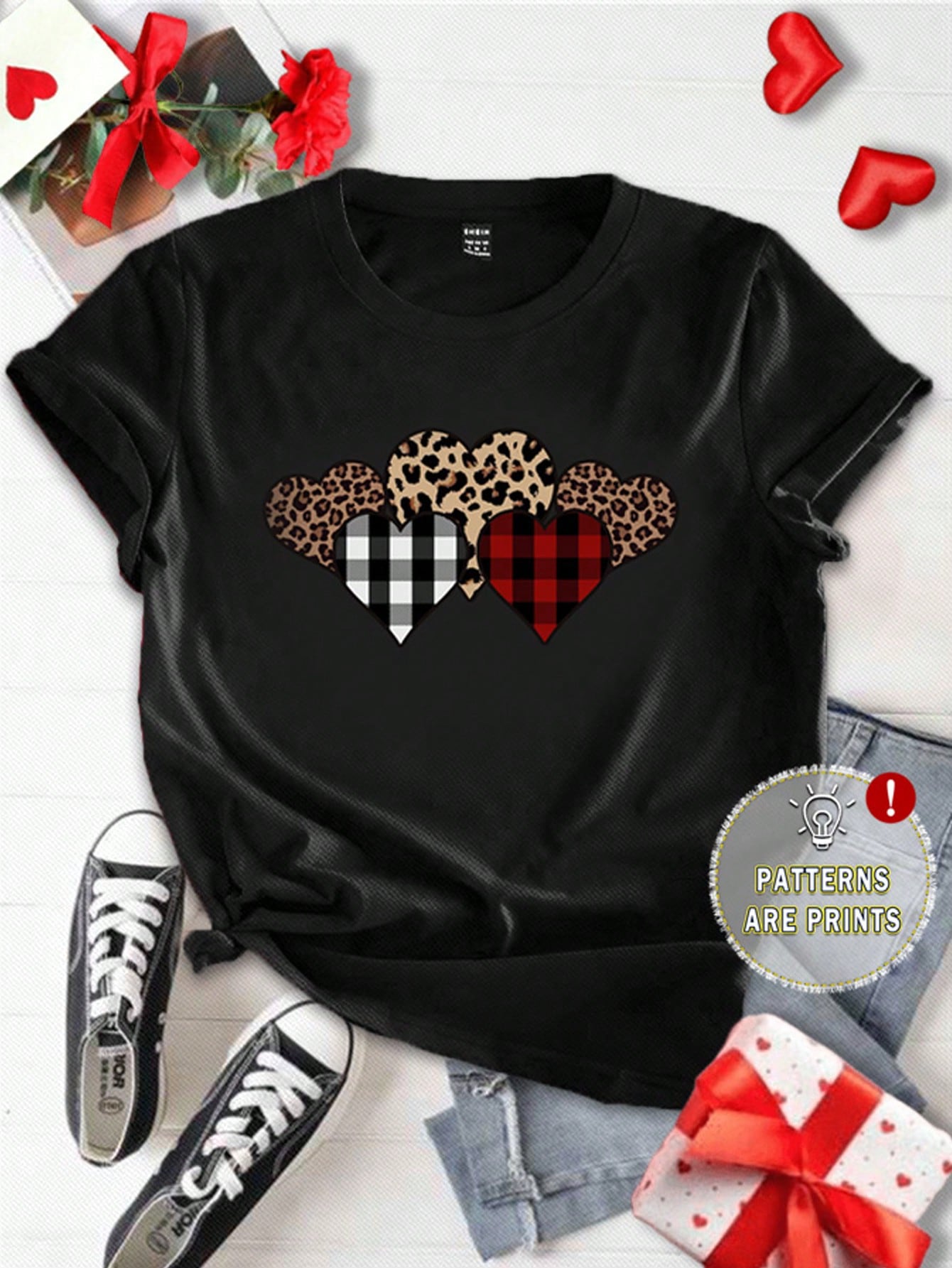 Essnce Valentine's Heart Print Plus Size Women's Fitted T-Shirt