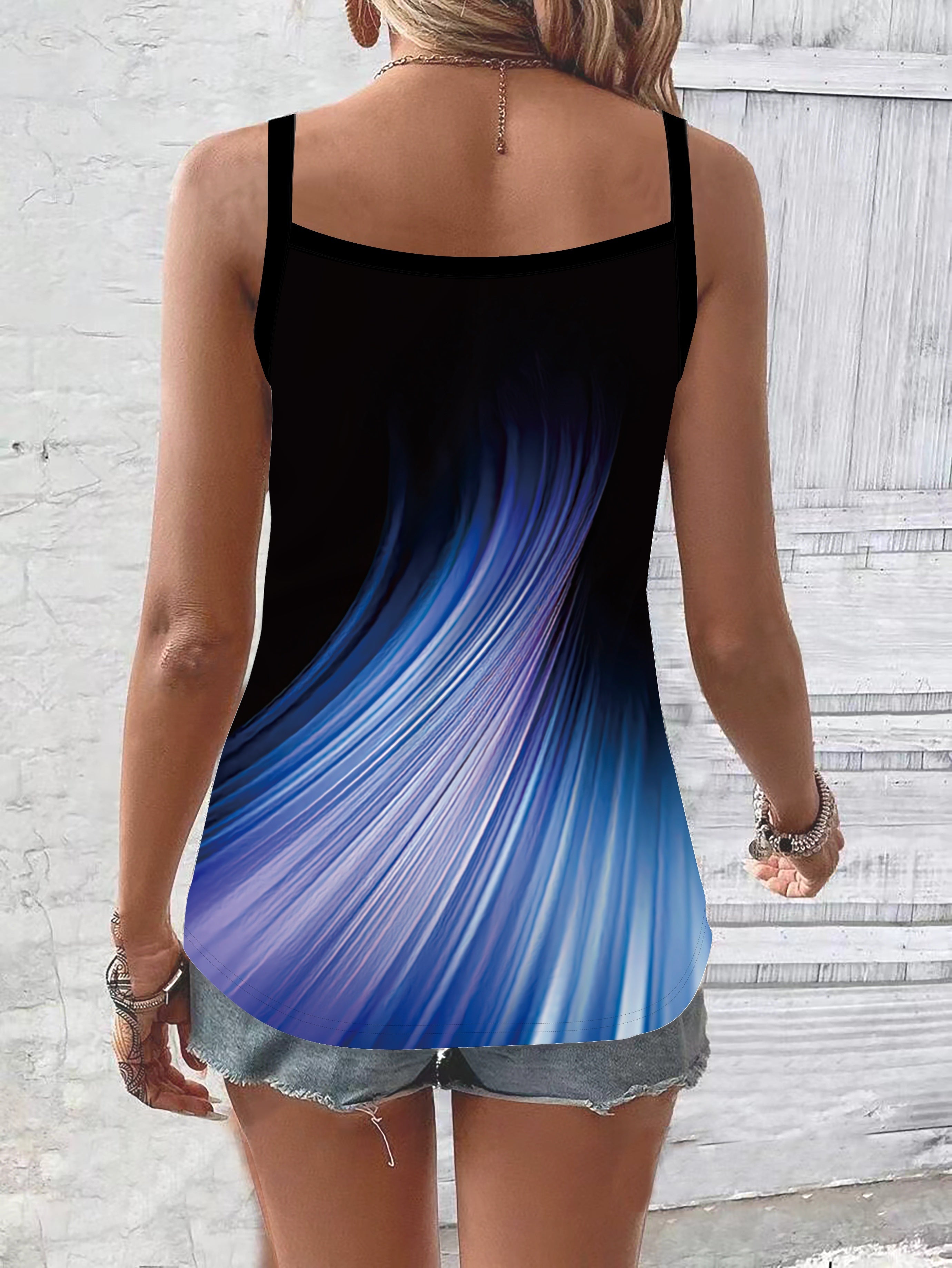 Women's Summer Sleeveless Tank Top, Elegant V-Neck with 3D Print Design, Casual Outdoor Wear, Flowy Comfort Fit