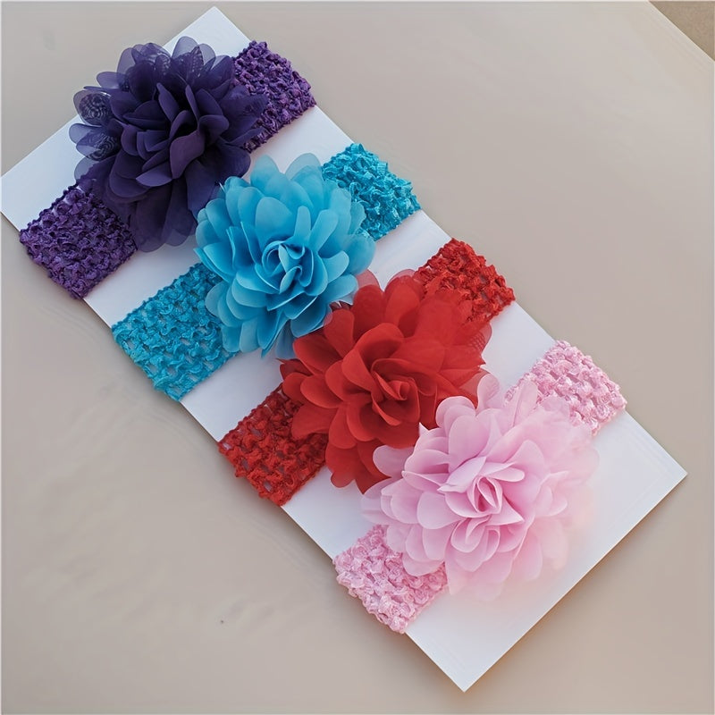 4pcs Chiffon Flower Knit Headbands, Soft Elastic Hair Accessories, Breathable Polyester, Decorative Photography Props for Youngsters Girls, Youngsters Hair Accessories