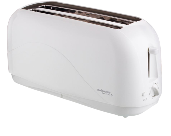 Mellerware Toaster 4 Slice Plastic White 1300W Hot Slice