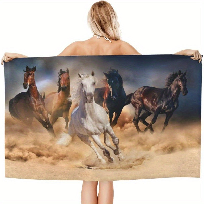 Lightweight Horse-Themed Beach Towel - 69.85x139.7 cm, Quick-Dry Polyester for Sports, Yoga, Gym & Kitchen Use