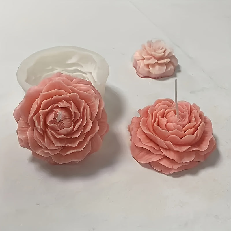 1pc Large Peony Flower Silicone Mold, Rose Silicone Candle Making Mold, Handmade Aromatherapy Candle, Resin Casting Mold, Art Crafts & Jewelry Casting Supplies, Floral Shape, DIY Bead & Jewelry Making