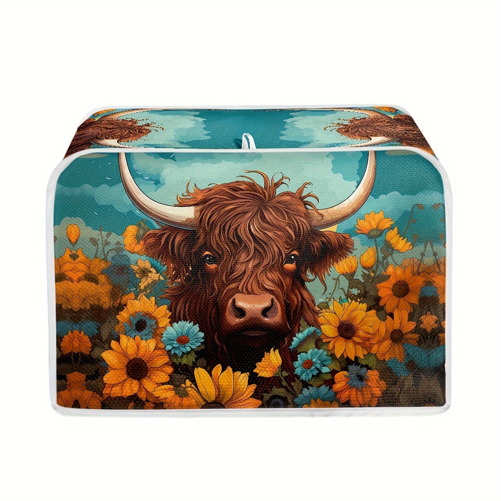 Sunflower Highland Cow Printed Toast Oven Cover - Protective, Dustproof, and Fingerprint Resistant for Kitchen Small Appliances - Suitable for Toast Ovens - Rshubino Brand