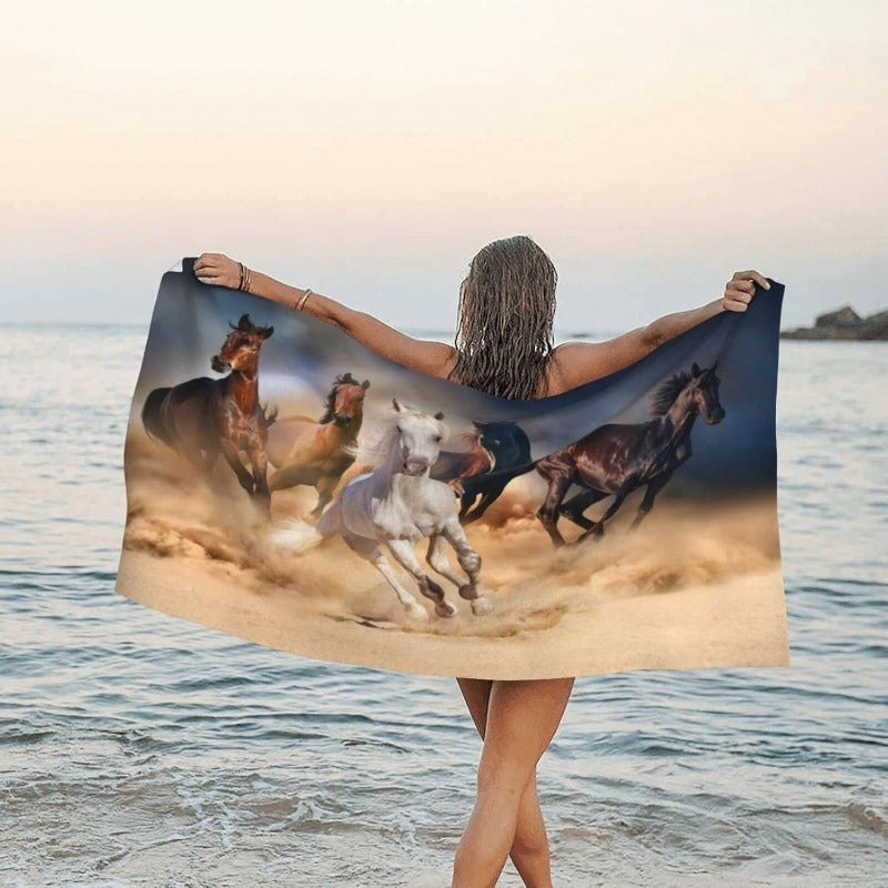 Lightweight Horse-Themed Beach Towel - 69.85x139.7 cm, Quick-Dry Polyester for Sports, Yoga, Gym & Kitchen Use