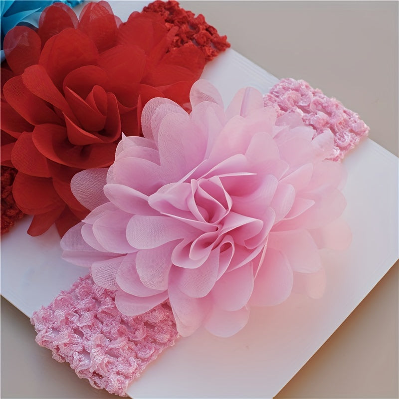 4pcs Chiffon Flower Knit Headbands, Soft Elastic Hair Accessories, Breathable Polyester, Decorative Photography Props for Youngsters Girls, Youngsters Hair Accessories