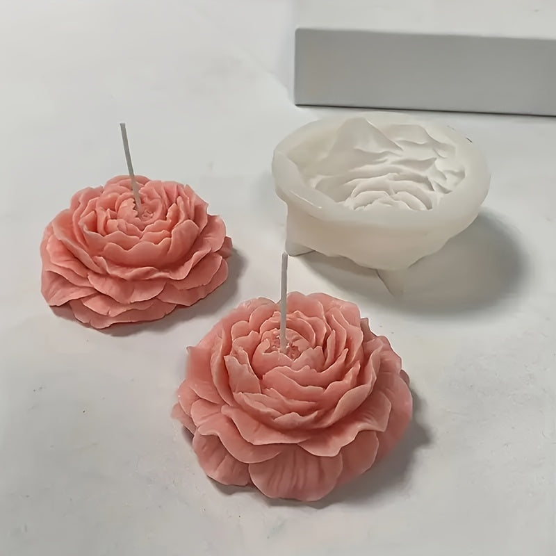 1pc Large Peony Flower Silicone Mold, Rose Silicone Candle Making Mold, Handmade Aromatherapy Candle, Resin Casting Mold, Art Crafts & Jewelry Casting Supplies, Floral Shape, DIY Bead & Jewelry Making