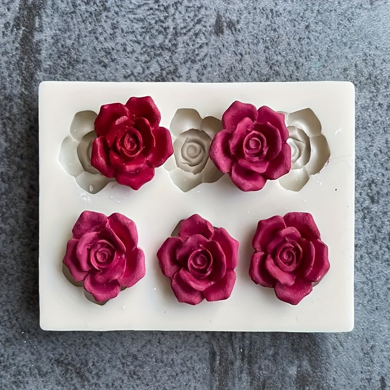 6-Cavity Silicone Mold for Candle Making, 3D Rose Shape - DIY Craft Mold for Fondant, Chocolate, Mousse, Jelly, Resin, Plaster, Clay - Multi-Purpose Baking and Crafting Tool