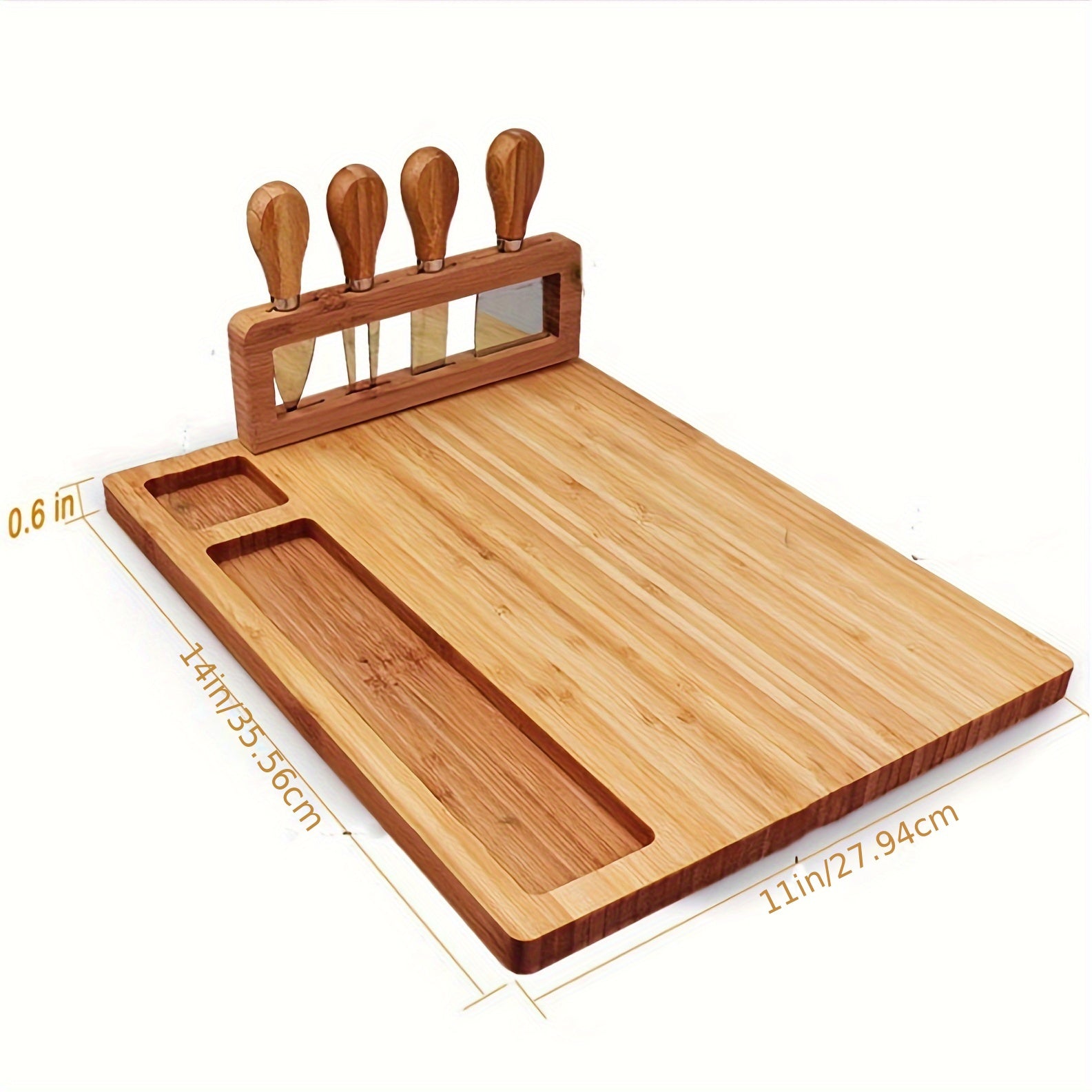 1 Set Premium Wooden Cheese Board Set - Complete with Knife & Fork, Stylish Cutting & Serving Platter for Home Kitchen, Restaurant, and Hotel Use - Durable, Easy to Clean, Perfect for Baking and Entertaining