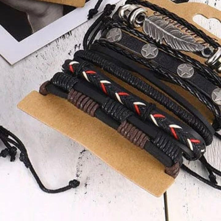 Men's 5pcs leather bracelet