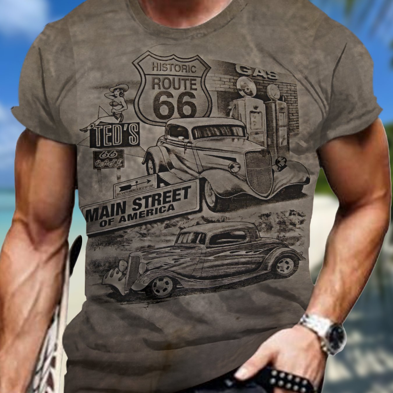 Men's Car Graphic Print T-shirt, Short Sleeve Crew Neck Tee, Men's Clothing For Summer Outdoor