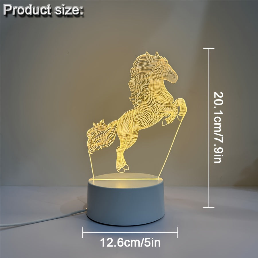 3D Vision Horse Night Light - USB Lamp with Monochrome Warm Glow, Plug-in Base, and Adjustable Brightness - Perfect Birthday Gift for Friends and Family, Suitable for Bedroom, Living Room, and Study