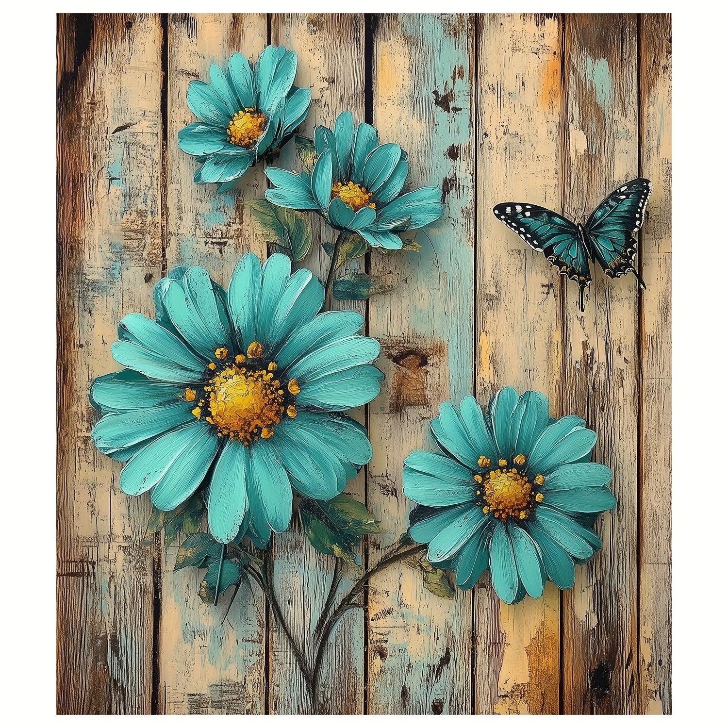 Modern Blue Floral & Butterfly Wall Decals - 2 Pack Vinyl Art Stickers for Bedroom, Living Room, Kitchen - Self-Adhesive, Detachable, Plastic Surface Ready, Semi-Gloss Finish Decor