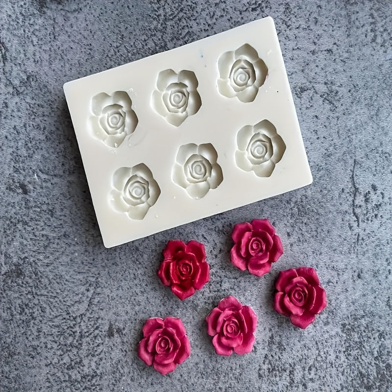 6-Cavity Silicone Mold for Candle Making, 3D Rose Shape - DIY Craft Mold for Fondant, Chocolate, Mousse, Jelly, Resin, Plaster, Clay - Multi-Purpose Baking and Crafting Tool