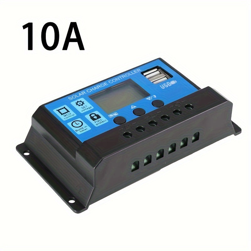 Solar Charge Controller 10A/20A/30A, Dual USB PWM Regulator for 12V/24V PV System, LCD Display, Hard Wiring Room Electrical, No Battery, Multiple Protections