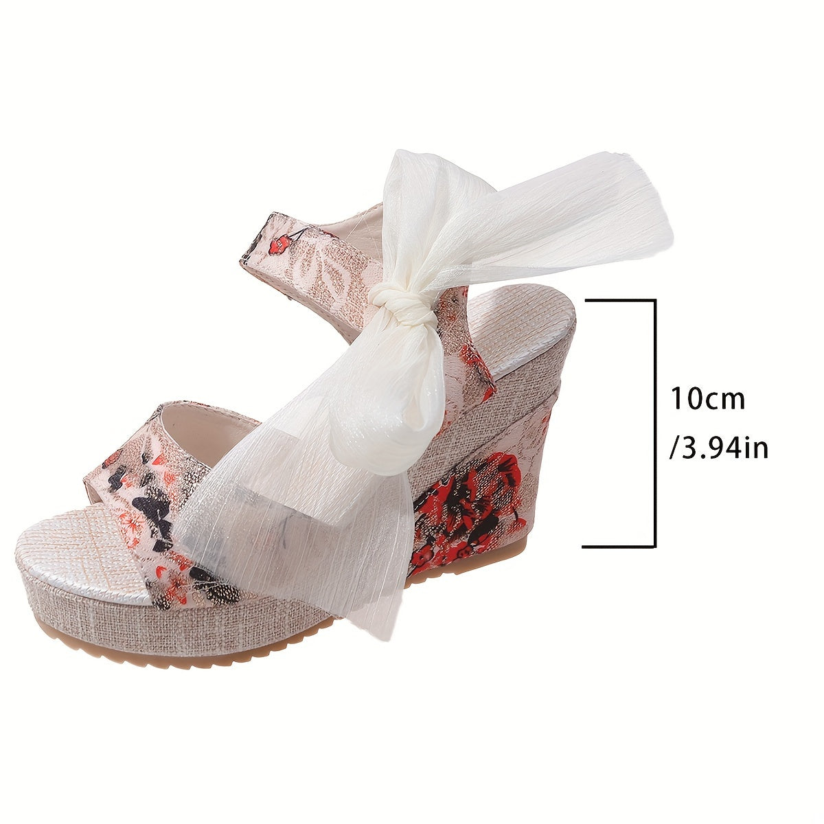 Vibrant Floral Print Wedge Sandals - Chic Peep-Toe Design, Adjustable Bow Ankle Strap with Slingback Closure, Sturdy Platform Heel - Perfect for Womens Casual Outings, Versatile and Easy to Match with Various Outfits, Ideal for Outdoor Events or Social G