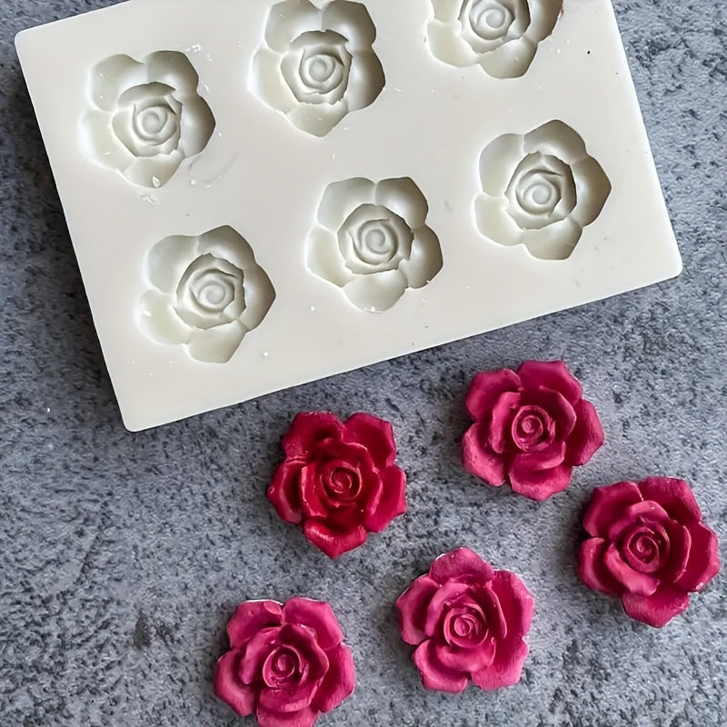 6-Cavity Silicone Mold for Candle Making, 3D Rose Shape - DIY Craft Mold for Fondant, Chocolate, Mousse, Jelly, Resin, Plaster, Clay - Multi-Purpose Baking and Crafting Tool