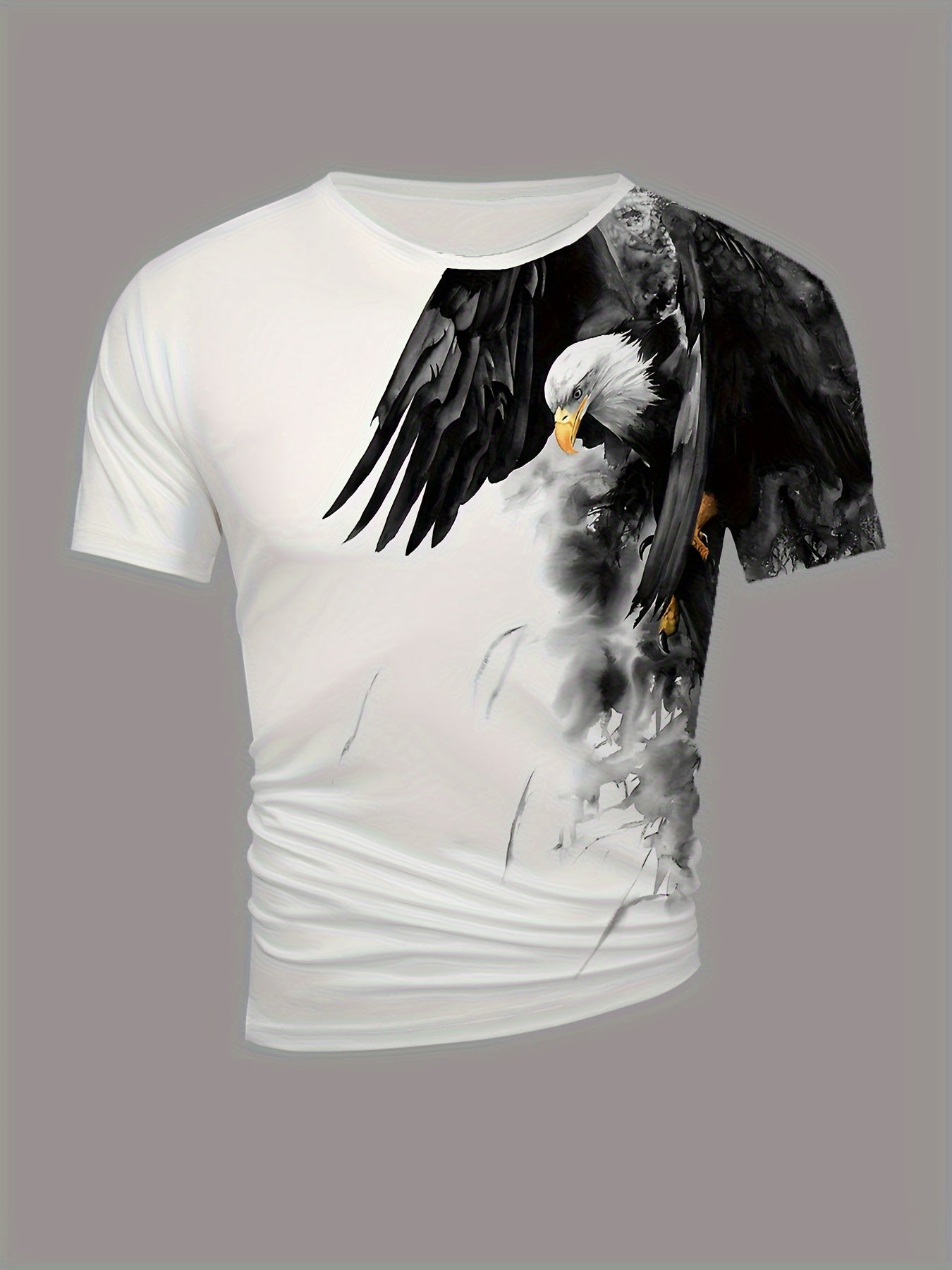 Men's Ink Painting Eagle Print Short Sleeve Crew Neck T-shirt, Casual Stylish Tee As Gift