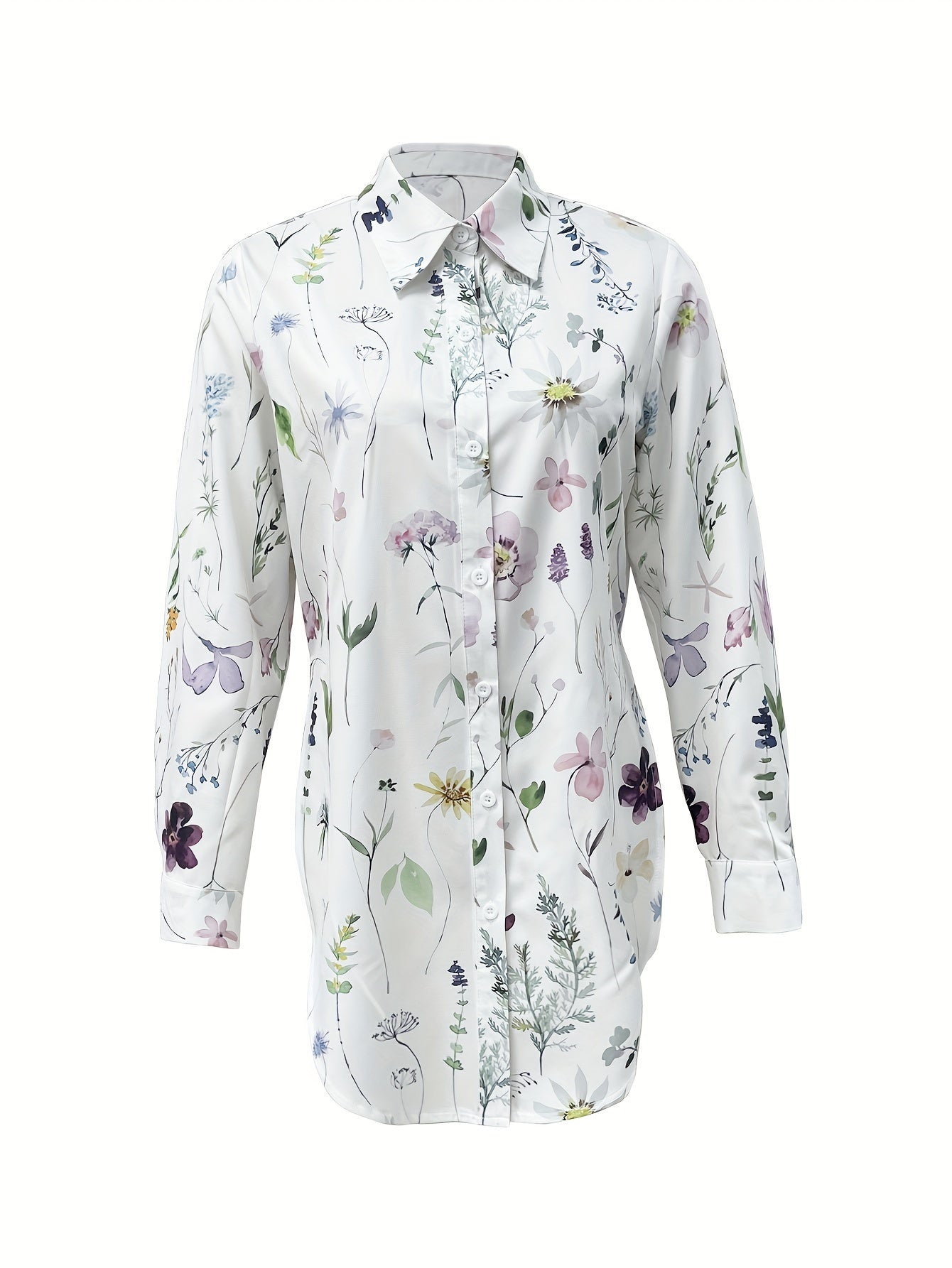 Casual Polyester Blouse With Button Front, Random Print, All-Season, Semi-Transparent, No Stretch, Elegant Design For Women