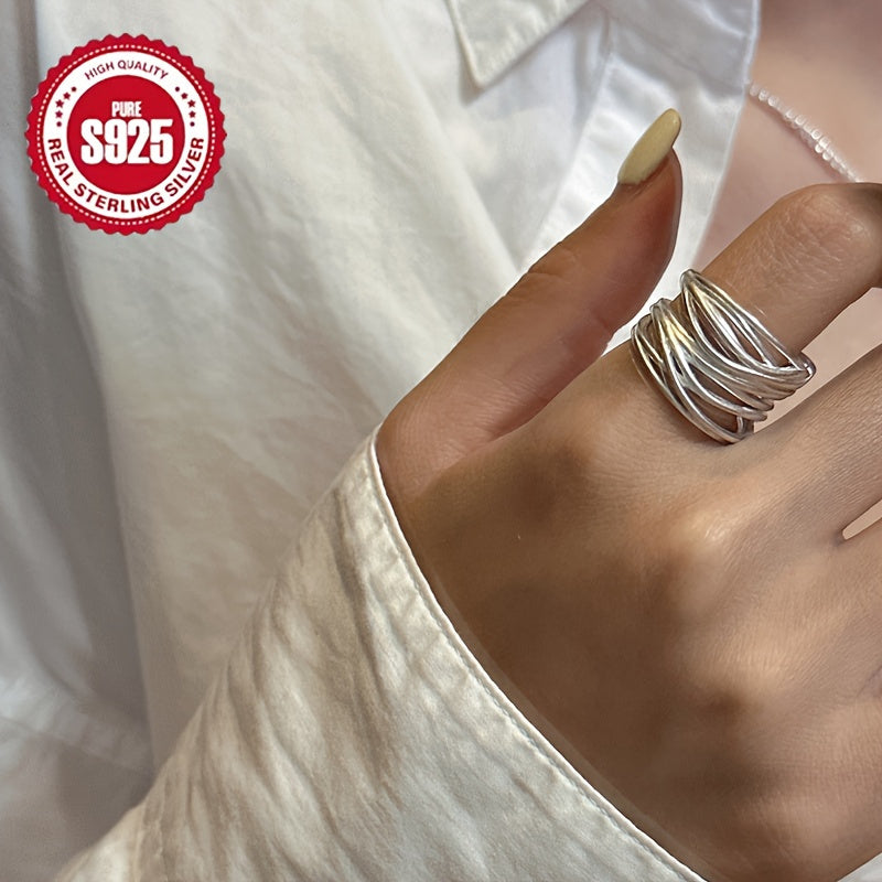 Wide version of S925 pure Silvery matte ring, simple and luxurious adjustable opening design, suitable for daily wear and gifting, suitable for all seasons - anti-oxidation gift box included, weight 0.25 ounces