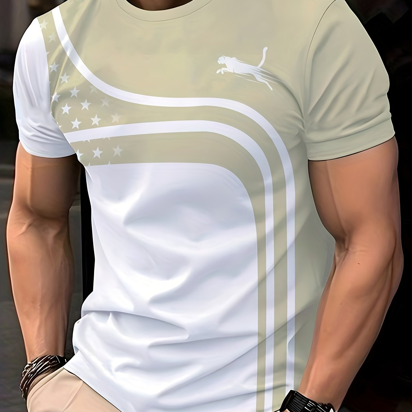 Men's Casual Crew Neck T-Shirt with Geometric Print - Soft Polyester, Regular Fit, Non-Transparent - Perfect for Summer