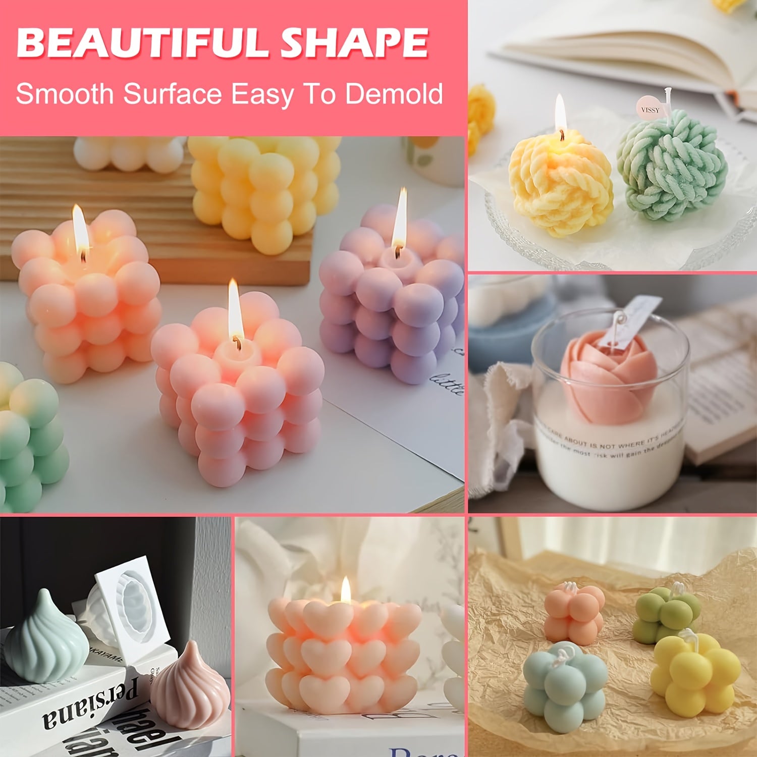 Silicone Candle Mold Kit - 9 Piece 3D Bubble Candle Molds with 61M Wicks, DIY Wax Casting Molds Set with Accessories for Aromatherapy Candles Making and Home Decor, Power-Free, High-Quality Silicone Material