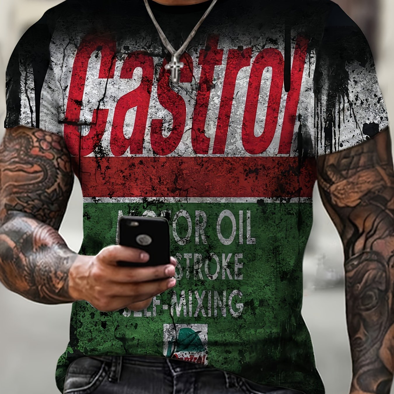 Fancy Motorcycle Print T-shirt, Men's Casual Comfy Crew Neck Tee, Trendy Short Sleeve Top For Summer Daily Wear