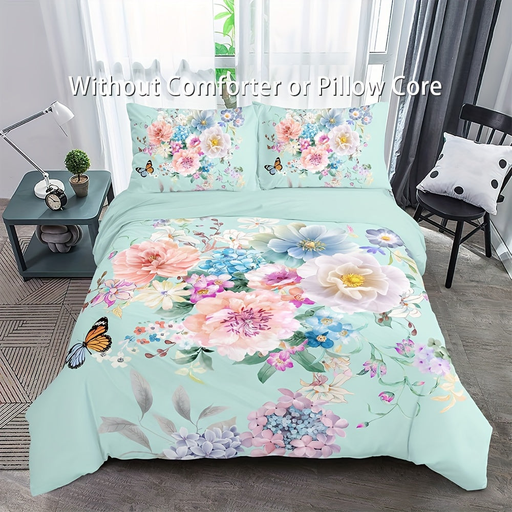 2/3pcs Luxury Digital Printed Duvet Cover Set, Elegant Floral Bedding Set, Soft Comfortable Duvet Cover, For Bedroom, Guest Room (1*Duvet Cover   1/2*Pillowcase, Without Core)