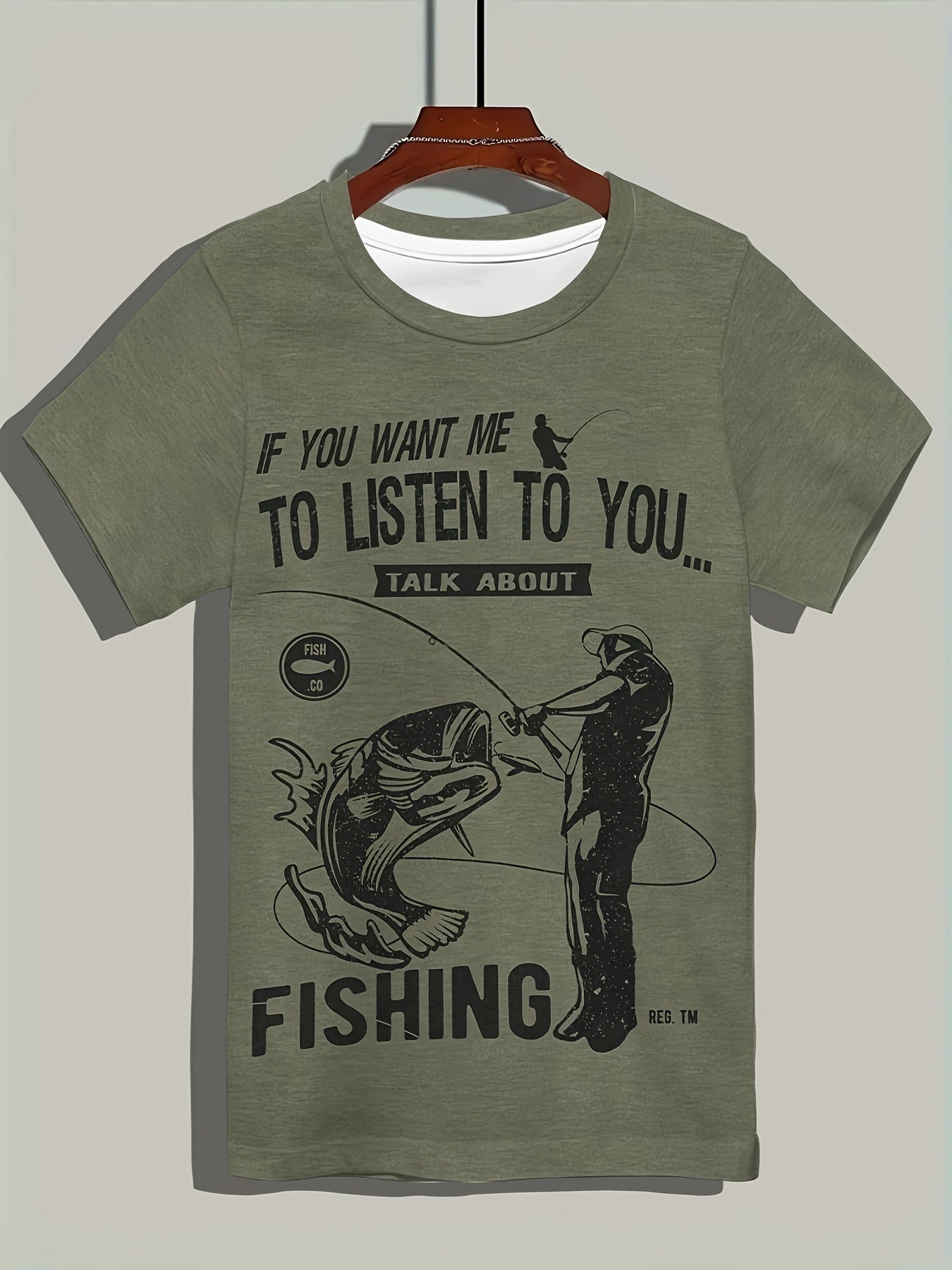 Men's Fish Graphic Print T-shirt, Casual Short Sleeve Crew Neck Tee, Men's Clothing For Summer Outdoor