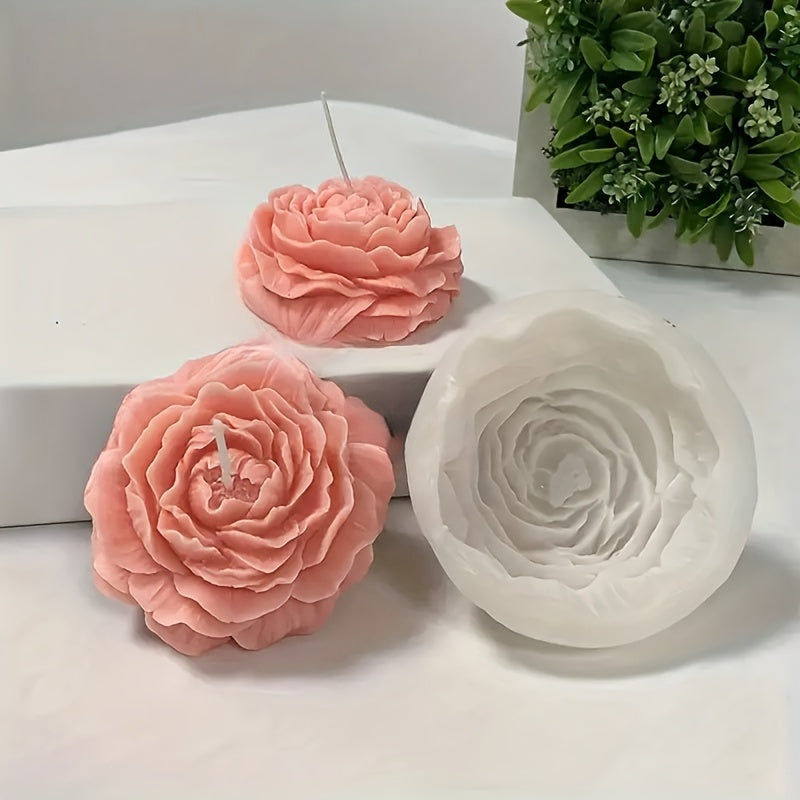 1pc Large Peony Flower Silicone Mold, Rose Silicone Candle Making Mold, Handmade Aromatherapy Candle, Resin Casting Mold, Art Crafts & Jewelry Casting Supplies, Floral Shape, DIY Bead & Jewelry Making