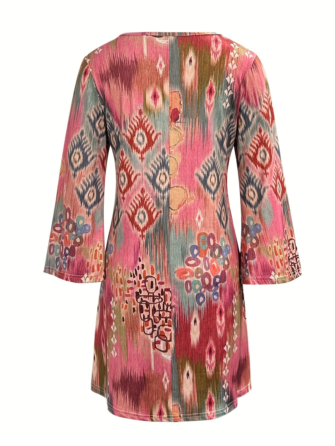 Elegant Floral Print V-Neck Dress for Women - Casual & Versatile, Perfect for Fall/Winter, Machine Washable