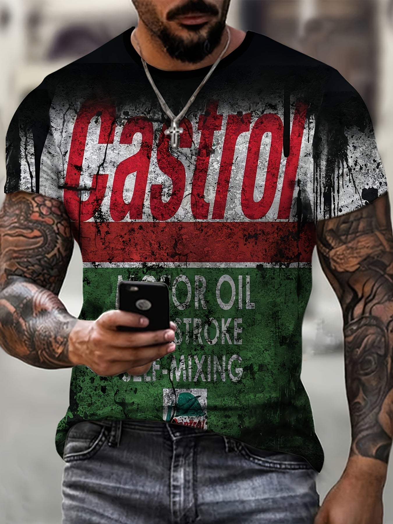 Fancy Motorcycle Print T-shirt, Men's Casual Comfy Crew Neck Tee, Trendy Short Sleeve Top For Summer Daily Wear