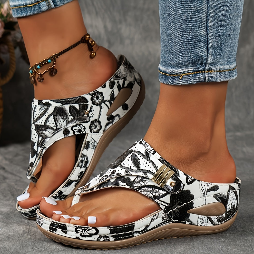 Chic Floral Wedge Heeled Sandals - Comfortable Slip-On Platform Shoes with Soft Insoles, Adjustable Ankle Straps, and Breathable Upper - Perfect for Casual Outings, Summer Vacations, and Everyday Wear