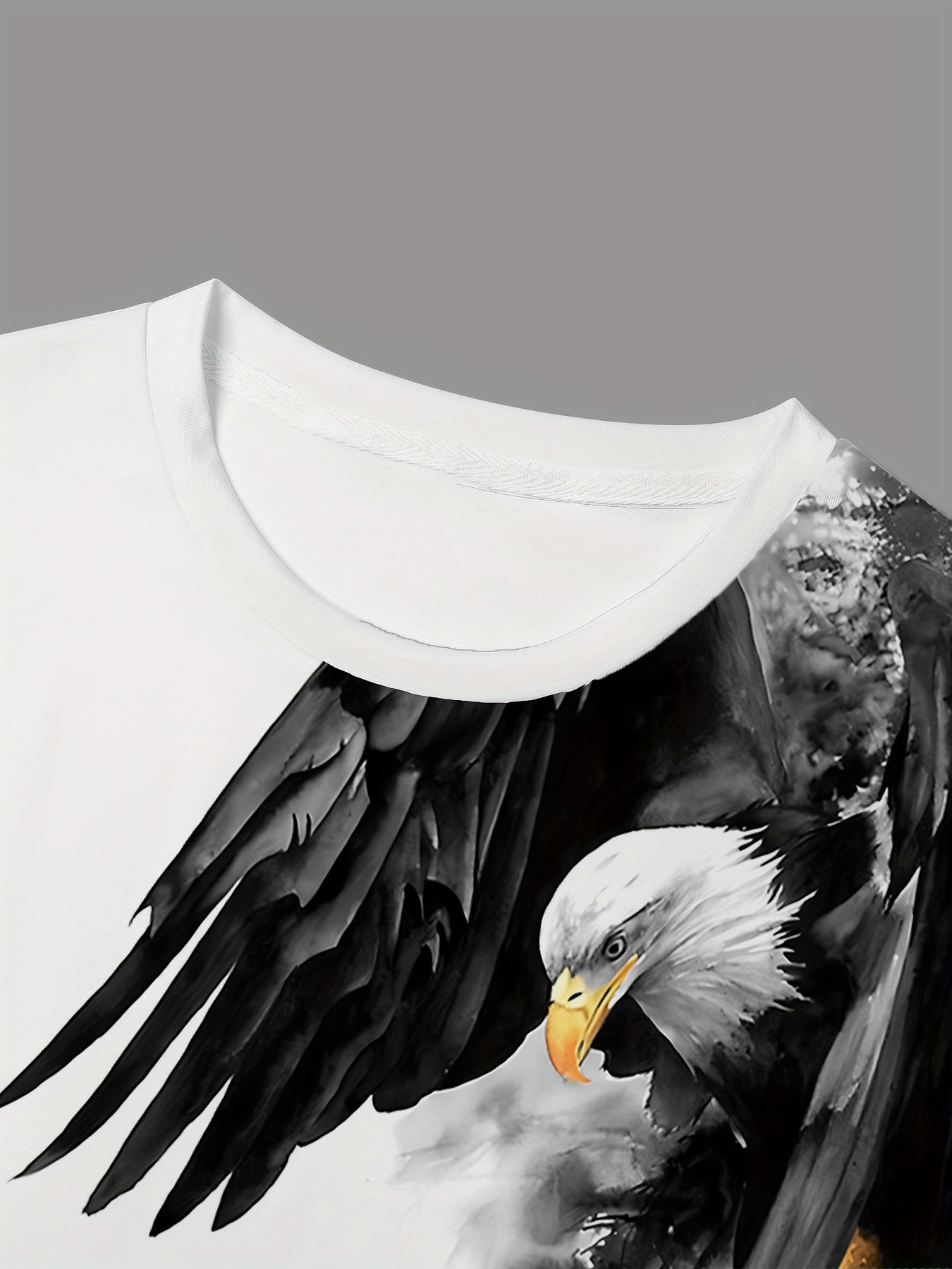 Men's Ink Painting Eagle Print Short Sleeve Crew Neck T-shirt, Casual Stylish Tee As Gift