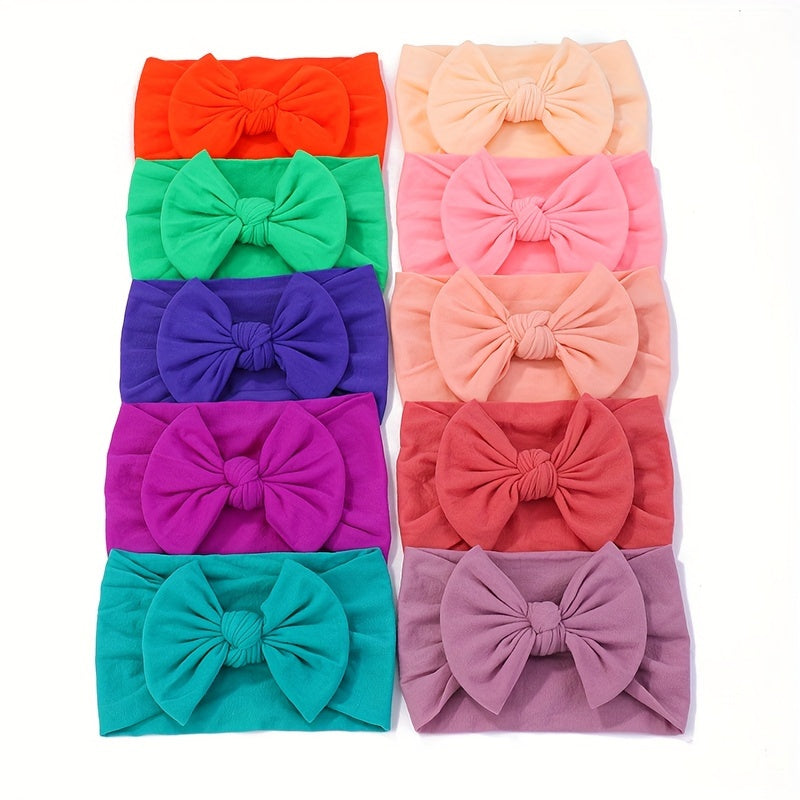 10pcs Morandi Color Youngsters Bow Headbands, Soft Nylon Hair Bands for Youngsters and Youngsters, Gentle on Hair, Festive Girls' Hair Accessories, Polyester Fiber Material