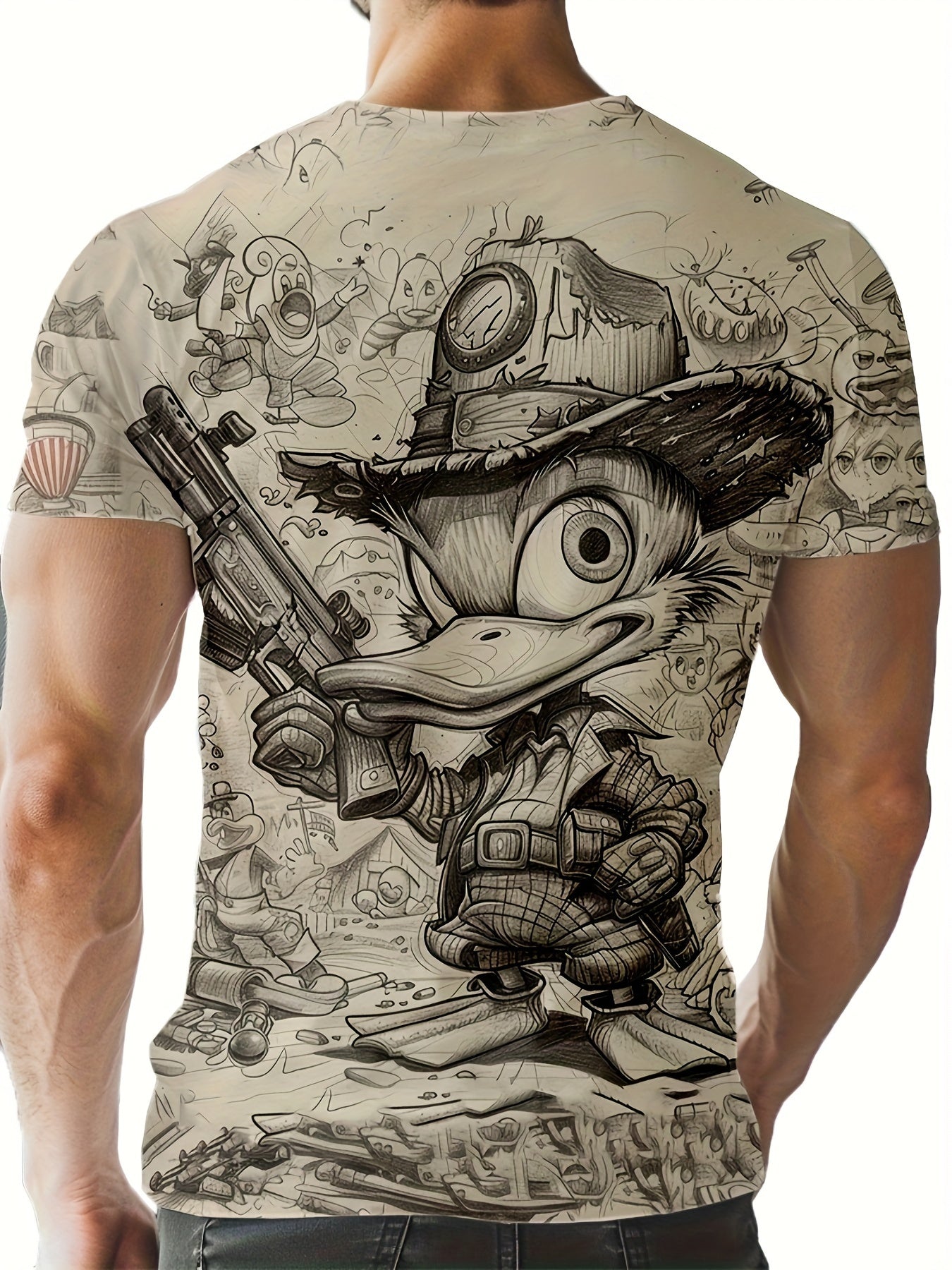 Men's Fashionable Duck Graphic Print T-Shirt - Soft Short Sleeve Crew Neck Tee with Relaxed Fit for Comfortable Summer Outdoor Activities - Perfect Men's Clothing for Casual Events and Travel