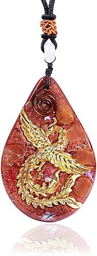 Day Day Up Phoenix Bird Pendant With Natural Agate Stone Necklace Orgone Pendant Rope Chain For Women Healing Crystal Jewelry Adjustable