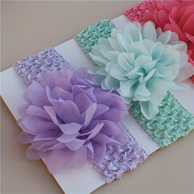 4pcs Chiffon Flower Knit Headbands, Soft Elastic Hair Accessories, Breathable Polyester, Decorative Photography Props for Youngsters Girls, Youngsters Hair Accessories