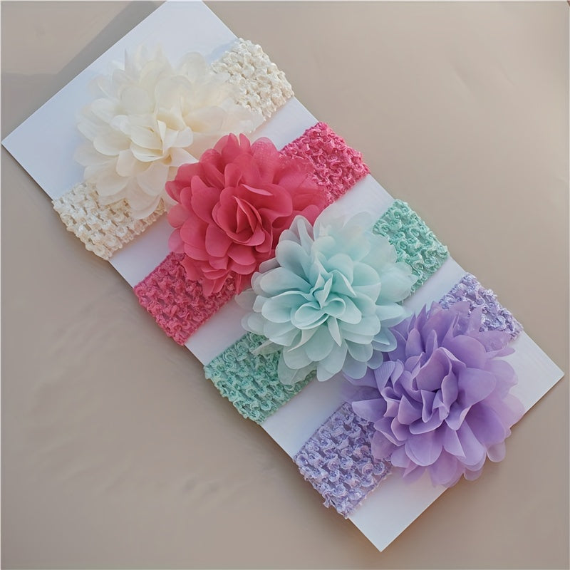 4pcs Chiffon Flower Knit Headbands, Soft Elastic Hair Accessories, Breathable Polyester, Decorative Photography Props for Youngsters Girls, Youngsters Hair Accessories