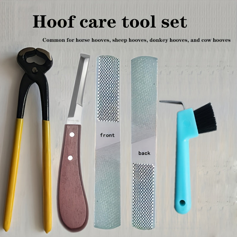 5-in-1 Horse Hoof Care Tool Set: Clippers, Scissors, Files, Knives, and Hooks for Hoof Maintenance - Suitable for Horses, Sheep, Donkeys, and Cows - Metal Construction, No Electricity Required