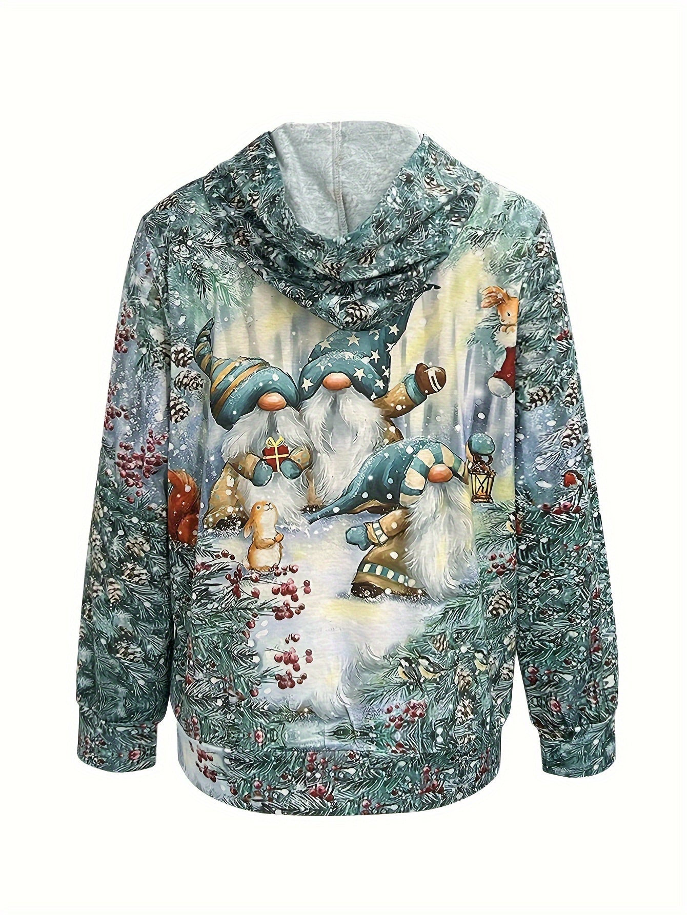 Women's Festive Christmas Hoodie with Cute Santa & Joyful Animal Print - Cozy Polyester Blend, Vintage Style, Machine Washable