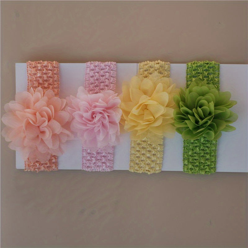 4pcs Chiffon Flower Knit Headbands, Soft Elastic Hair Accessories, Breathable Polyester, Decorative Photography Props for Youngsters Girls, Youngsters Hair Accessories