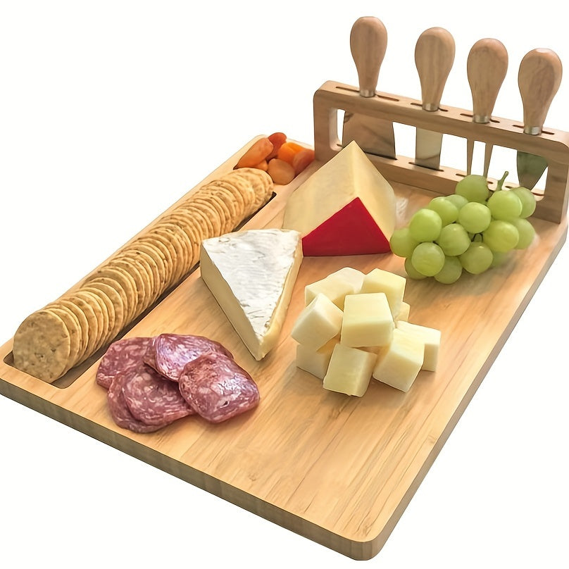 1 Set Premium Wooden Cheese Board Set - Complete with Knife & Fork, Stylish Cutting & Serving Platter for Home Kitchen, Restaurant, and Hotel Use - Durable, Easy to Clean, Perfect for Baking and Entertaining