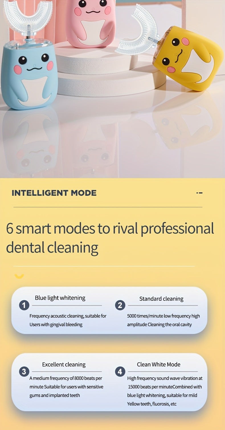 U-shaped Electric Toothbrush With 1pc Brush Head, Cartoon Shape, Rechargeable Toothbrush, 45s Timing, 6 Cleaning Modes, 360 Degree Cleaning