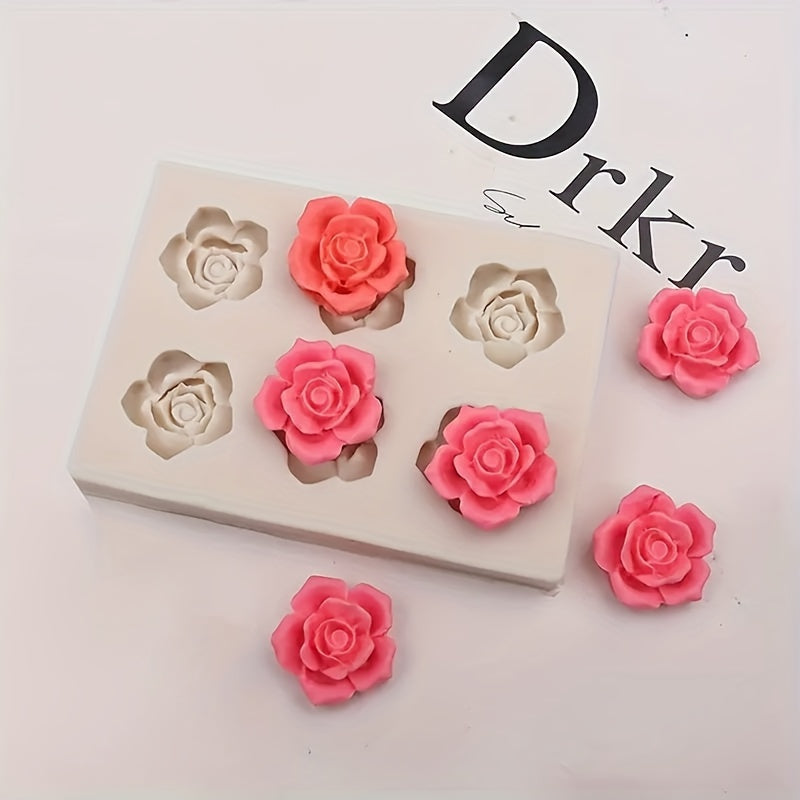 6-Cavity Silicone Mold for Candle Making, 3D Rose Shape - DIY Craft Mold for Fondant, Chocolate, Mousse, Jelly, Resin, Plaster, Clay - Multi-Purpose Baking and Crafting Tool