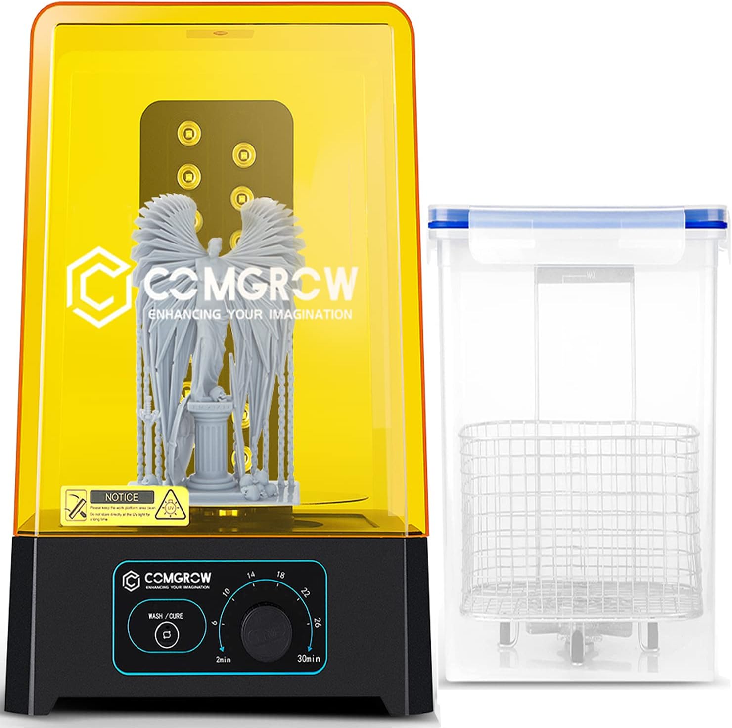 Comgrow Wash and Cure Station with Large Wash Size 6.9x4.9x6.5in and Cure Size 7.1x7.9in, Washing and Curing Station for ELEGOO Mars Series ANYCUBIC Photon Series LCD/SLA/DLP Resin 3D Printer Models