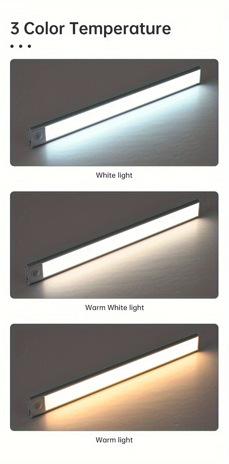 1pc Sleek Motion Sensor LED Cabinet Light - Wireless, Rechargeable with Magnetic Easy-Install, Adjustable Brightness, Waterproof IP20 - Ideal for Kitchen, Bedroom, Hallway & Staircase, Available in 19.81cm, 29.97cm, 15.7